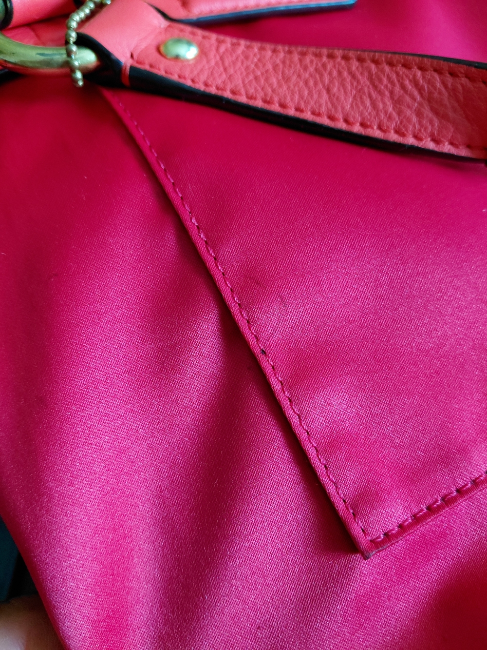 Coach Coral Leather Shoulder Tote with Front Buckle Color Salmon. - Picture 7 of 9